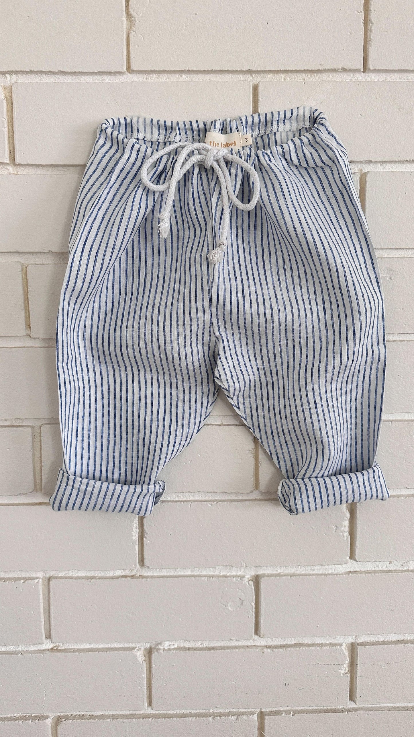 Linen stripe slouch pant- Blue